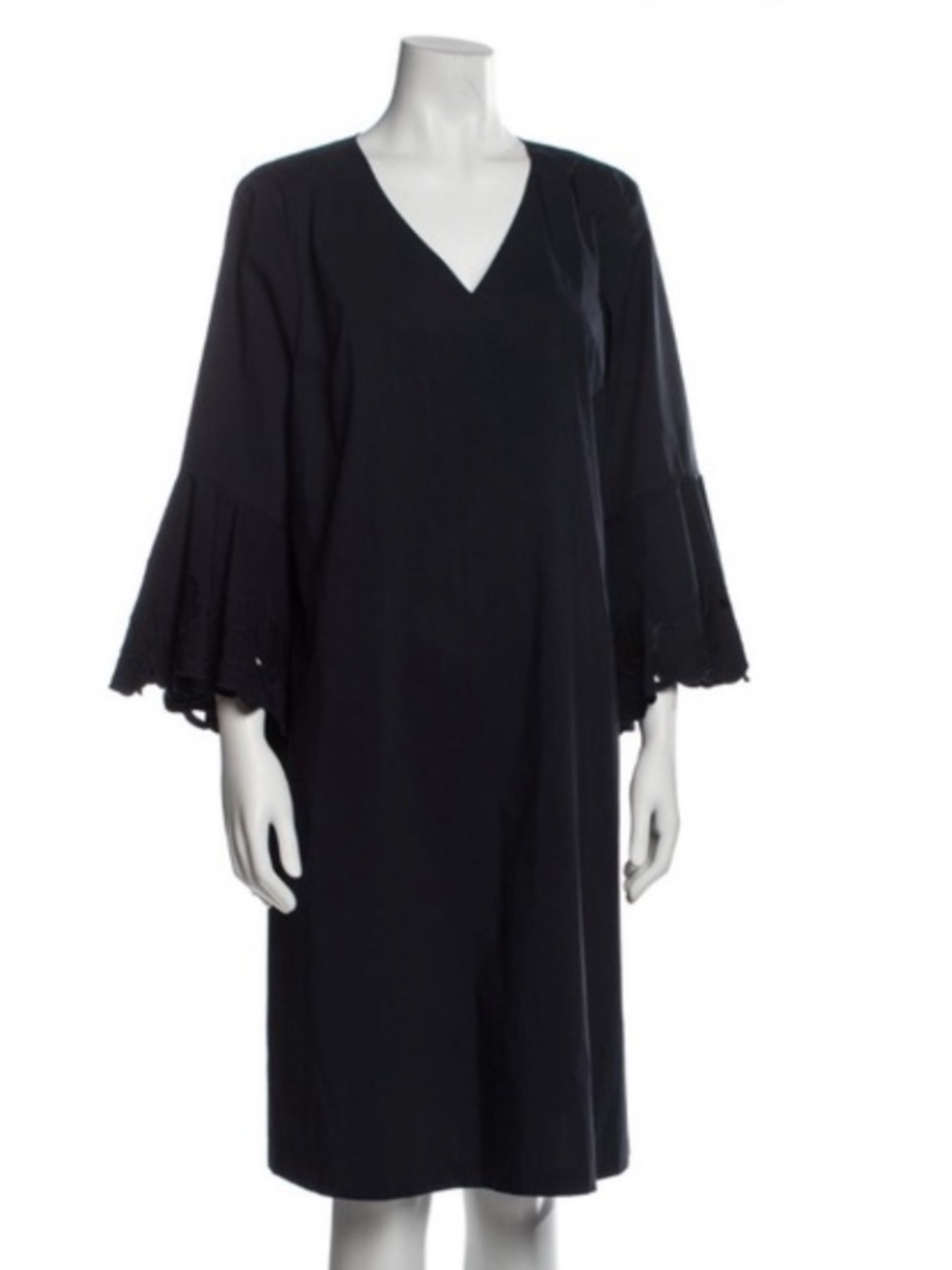 NWT Lafayette 148 New York V-Neck Embroidered Bell Sleeve Navy Ink Dress XL